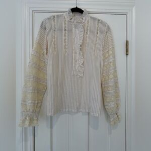 Antik Batik Cream and White Ruffled Blouse Size xs/36